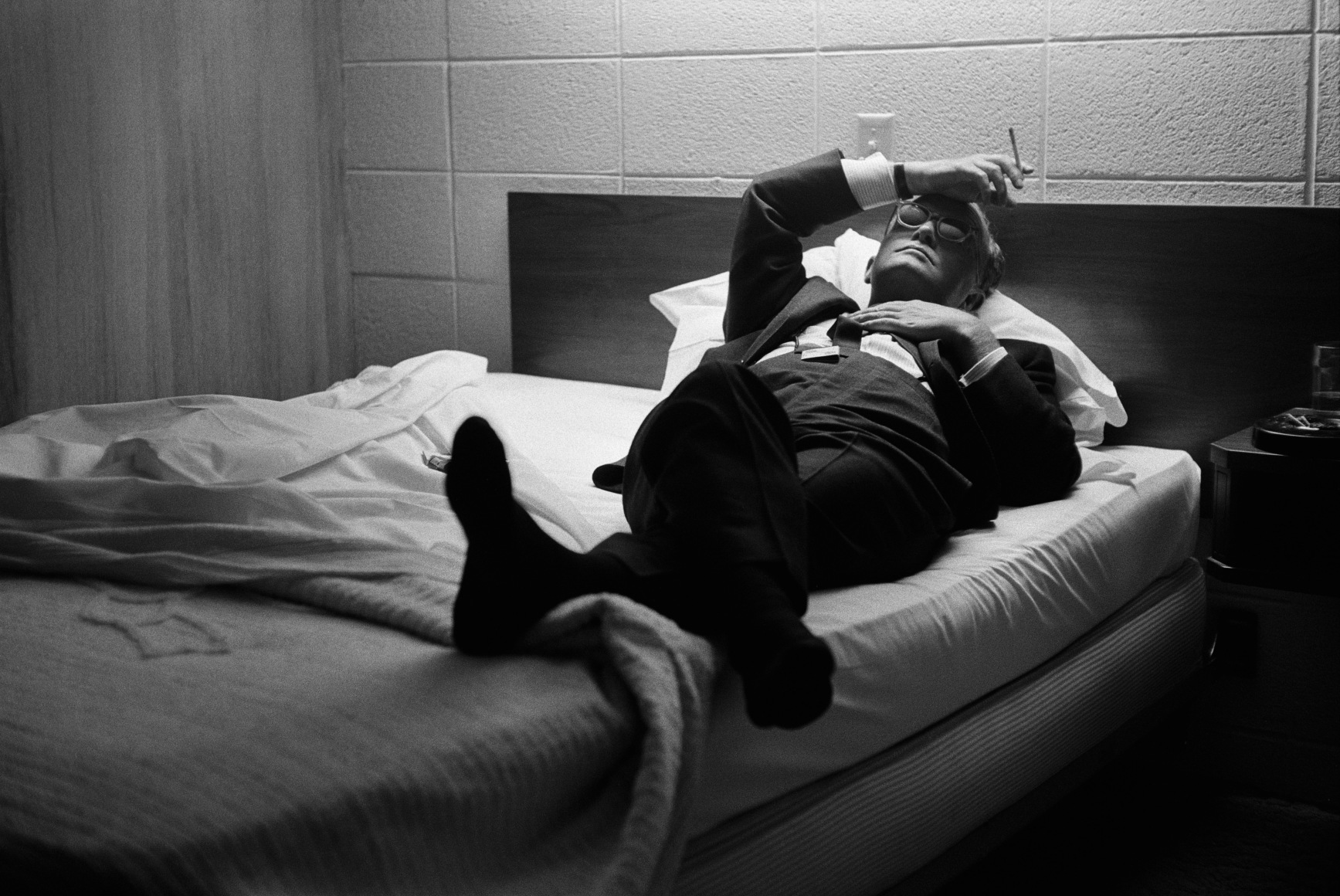 Truman Capote in Bed, Truman Capote in Holcomb Kansas During the Filming of "In Cold Blood", April, 1967