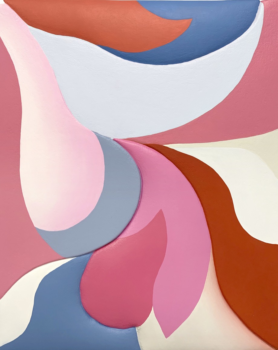 LEAH GUADAGNOLI&nbsp;  Crisp Curves in Space, 2022  Acrylic, canvas, upholstery foam, and insulation board on  LusterBoard, 17 x 14 x 1 in.