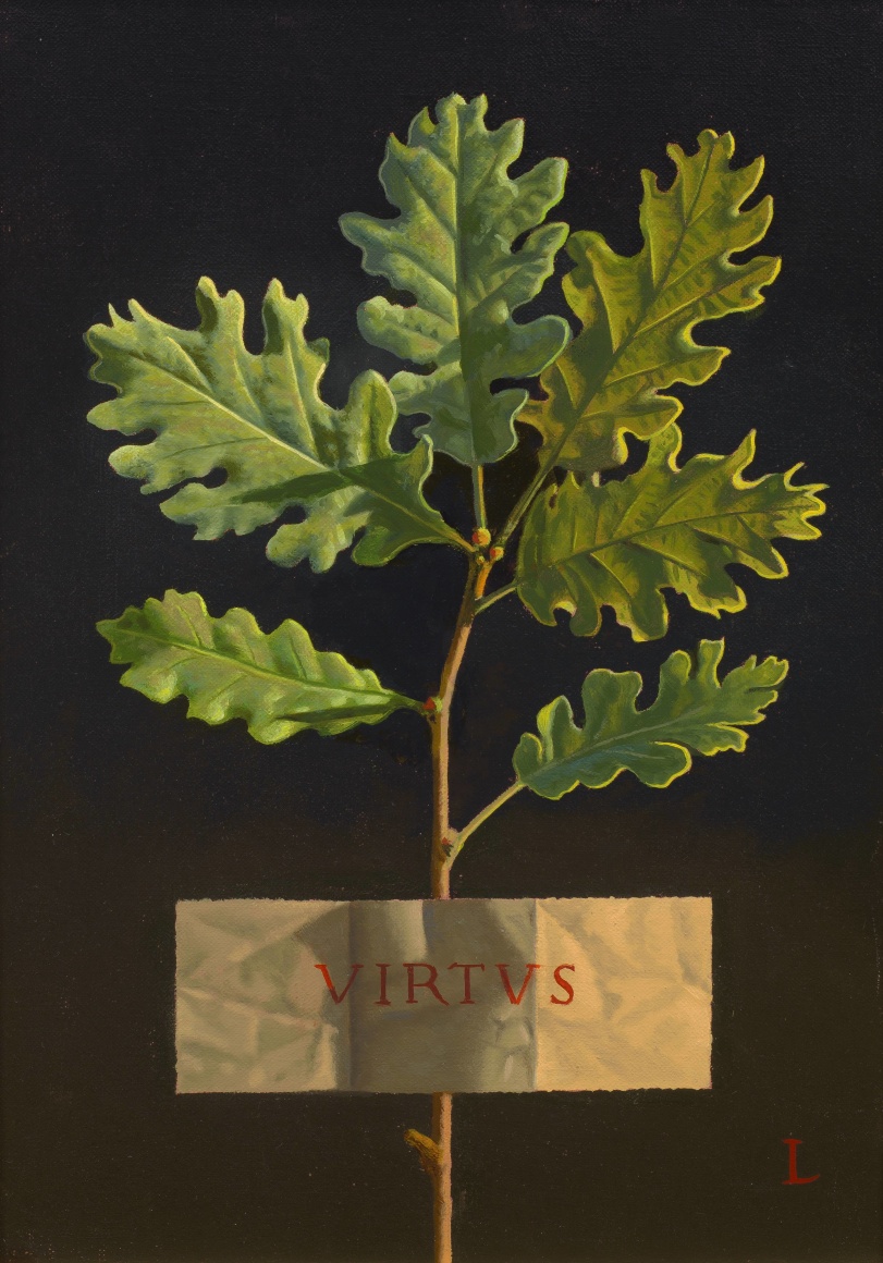 David Ligare (b. 1945), "VIRTUS (Virtue)," 2024. Oil on canvas, 14 x 10 in.
