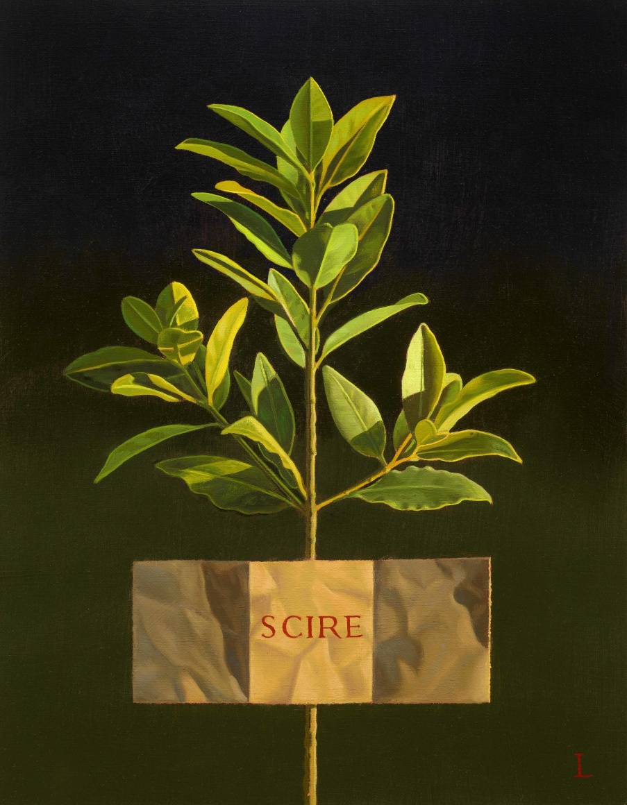 David Ligare (b. 1945), "SCIRE (To Know)," 2022. Oil on canvas, 18 x 14 in.