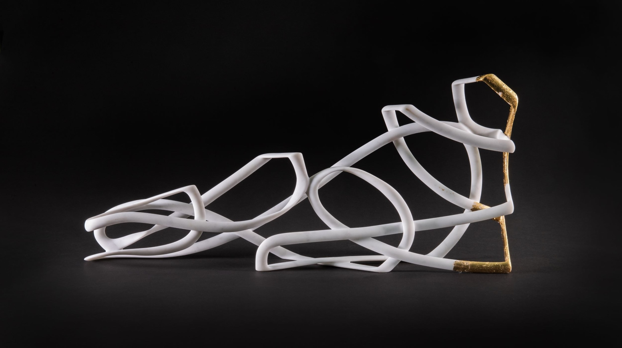 Elizabeth Turk (b. 1961), Passage 13, 2015-23, Marble and gold leaf, 10 1/2 x 22 1/2 x 2 3/4 in.