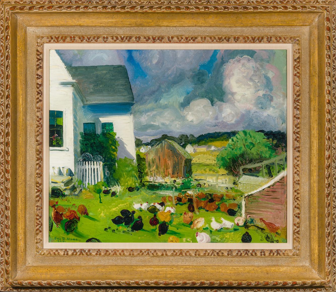 GEORGE WESLEY BELLOWS (1882&ndash;1925), &quot;Grammy Ames&rsquo; House, No. 1,&quot; 1916. Oil on panel, 18 x 22 in. Showing gilded Louis XV-style frame.