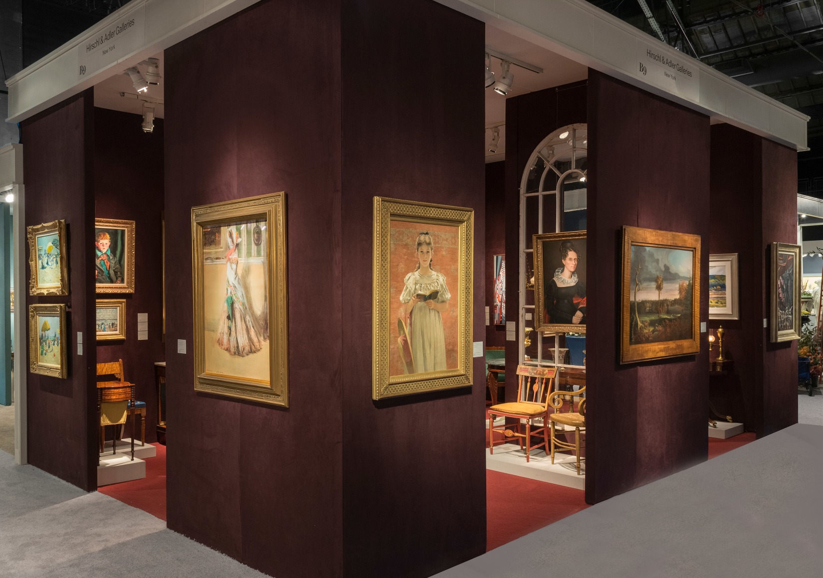 The Winter Show 2024, Hirschl &amp; Adler Galleries Booth B9, seen from the north cross aisle.