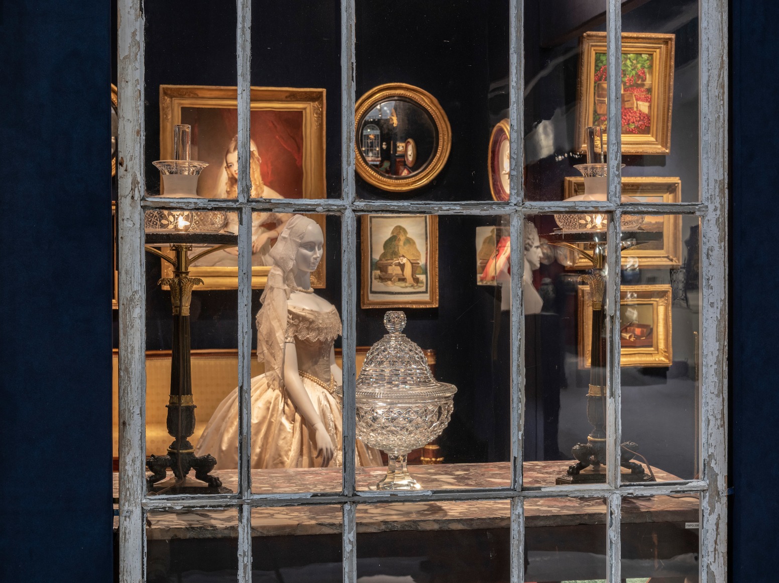 Hirschl &amp; Adler Galleries booth at The Winter Show, 2020. View through the window.