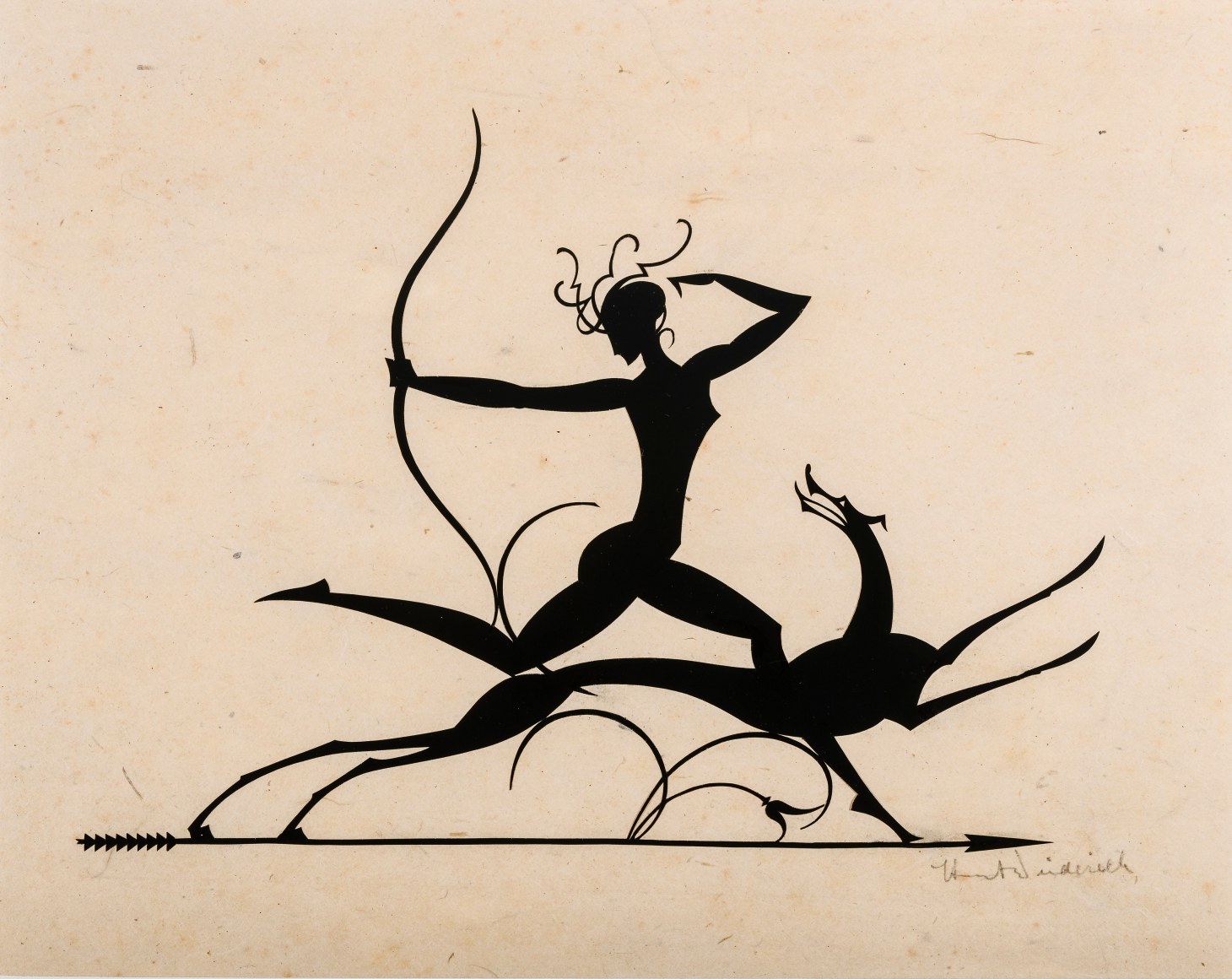 HUNT DIEDERICH (1884–1953). Diana with Hound. Paper cutout, 11 1/2 x 15 in.