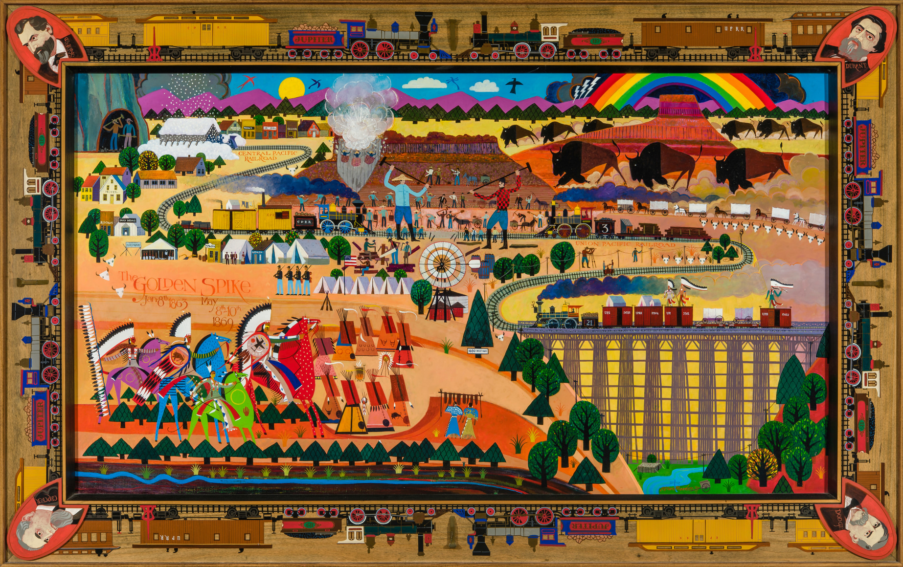Allan Mardon (Canadian, 1931–2020), "The Golden Spike," 1997. Oil on canvas, 45 1/2 x 72 5/8 in., including artist-painted frame