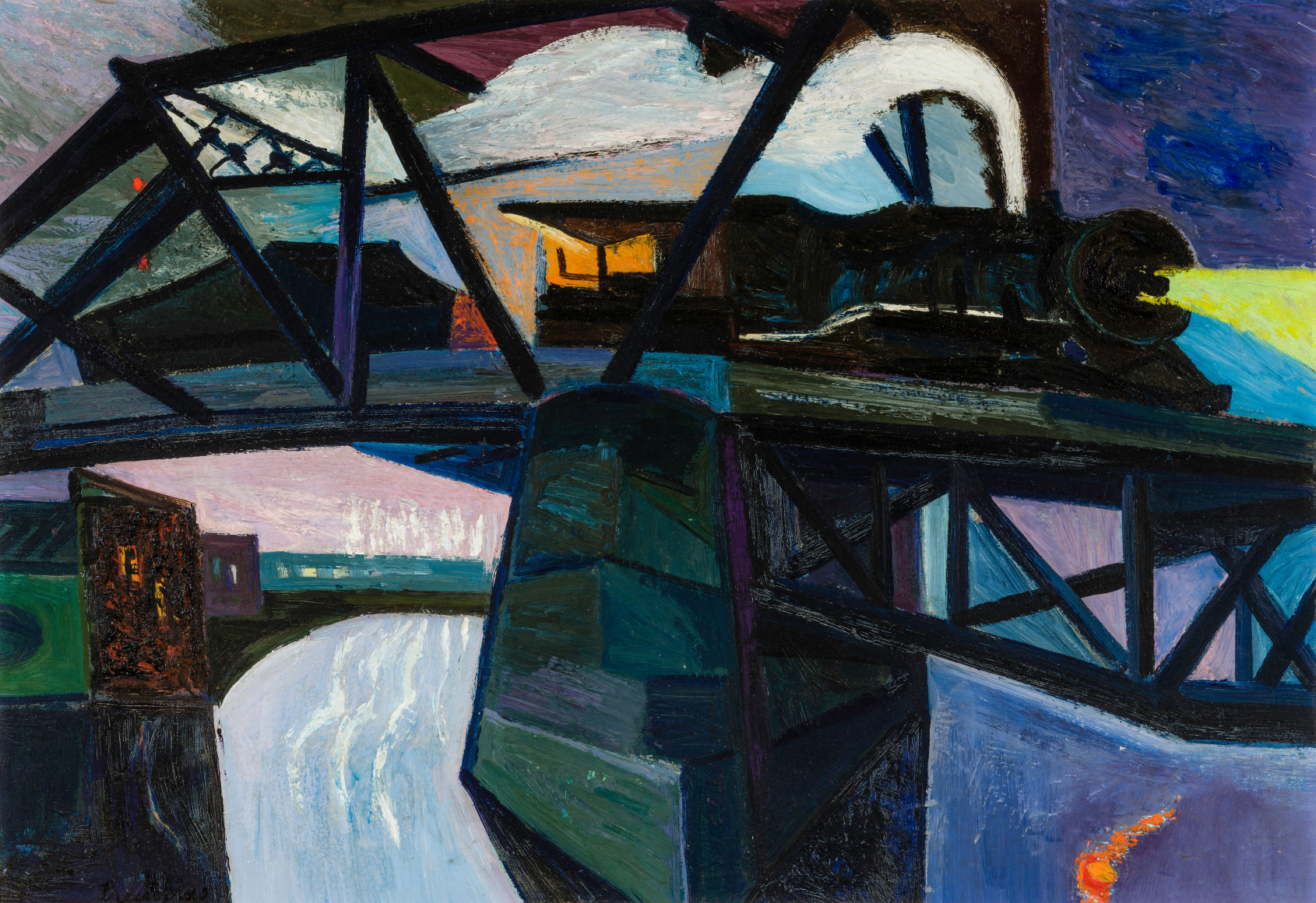 Gregorio Prestopino (American, 1907–1984), "The Bridge," 1947. Oil on board, 18 x 26 in.