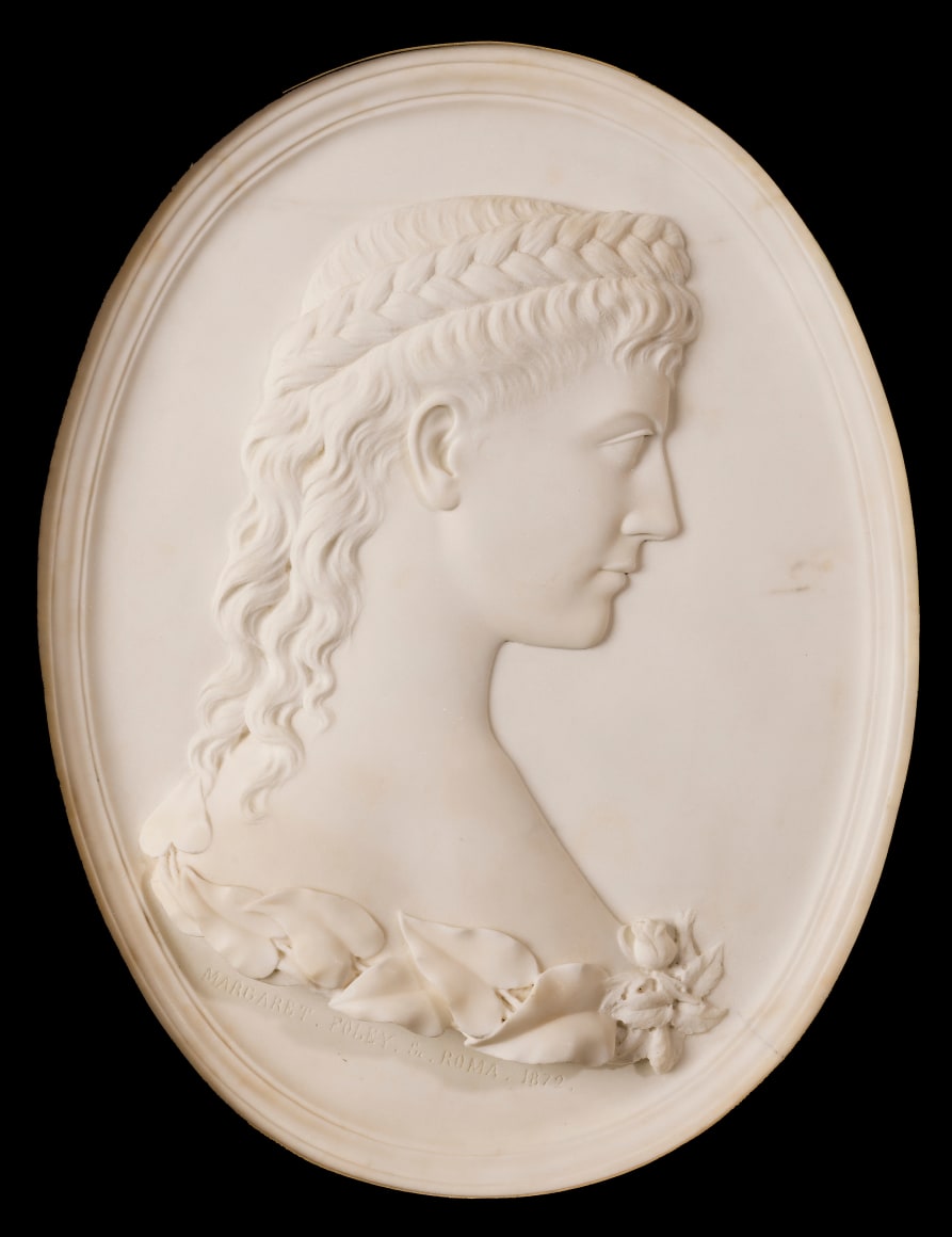 MARGARET FOLEY (1827–1877), "Trasteverina," 1872. Marble, oval bas relief, 24 x 18 in.