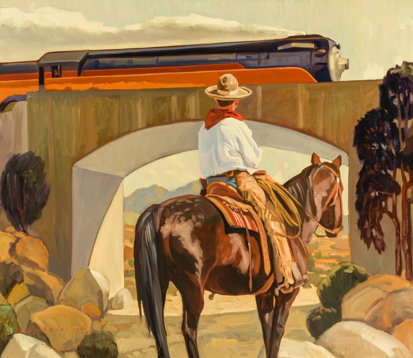 Dennis Ziemienski (American, b. 1947), "The 'Sunset' over the Arroyo," 2008. Oil on canvas, 34 3/4 x 41 1/4 in.