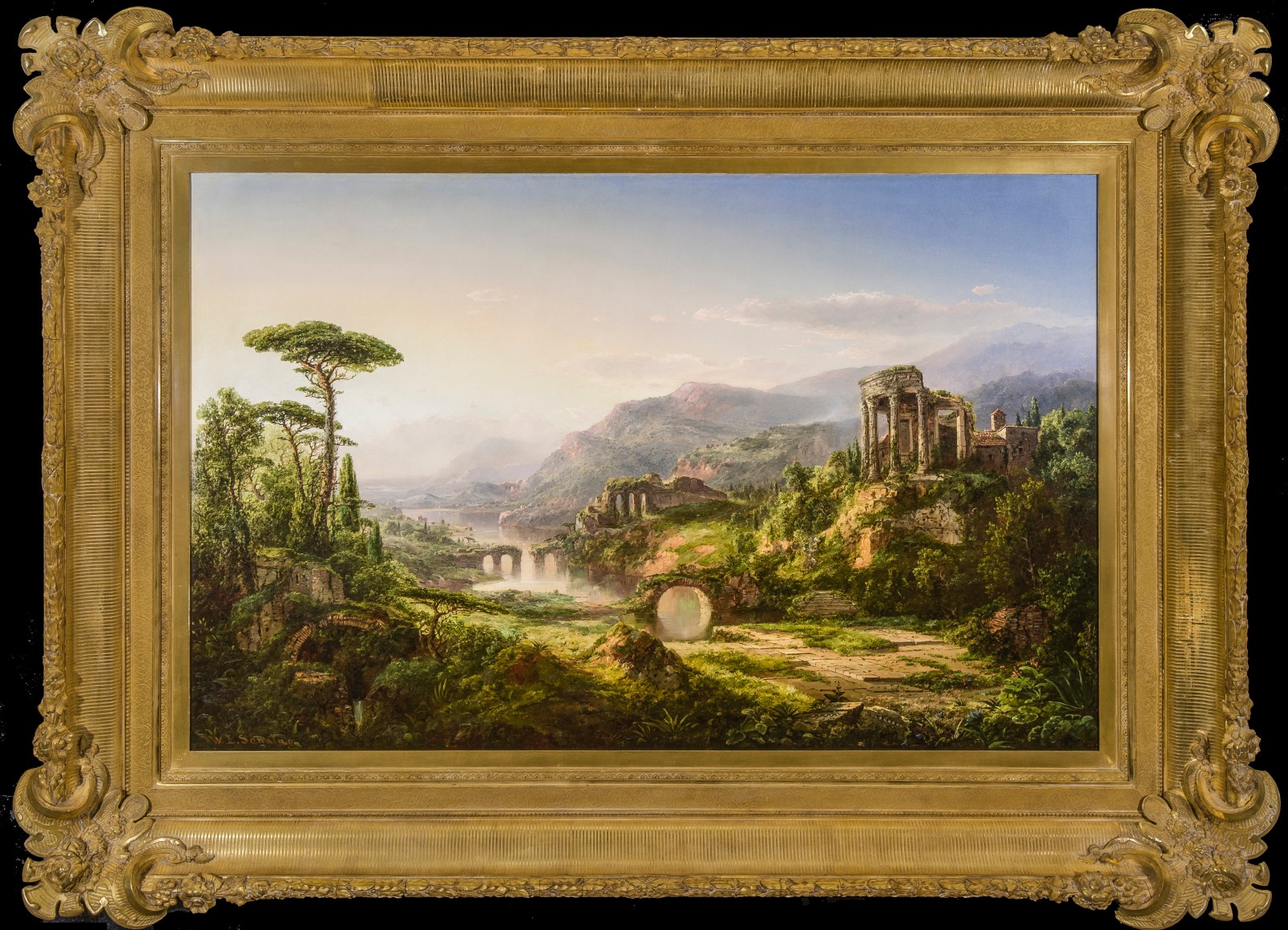 WILLIAM LOUIS SONNTAG (1822&ndash;1900, &quot;Dream of Italy,&quot; c. 1858&ndash;60. Oil on canvas, 35 1/4 x 55 in. Showing gilded cove frame with carved and cast corners.