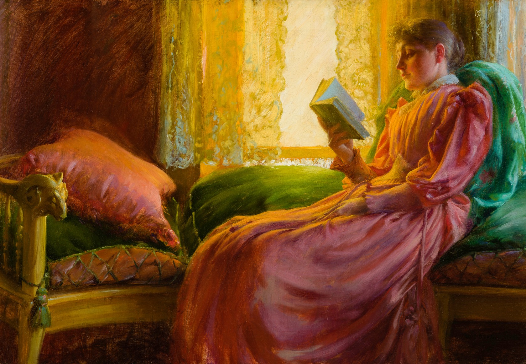 CHARLES COURTNEY CURRAN (American, 1861&ndash;1942), &quot;Girl in Window Seat,&quot; 1892. Oil on canvas, 18 3/8 x 26 in.