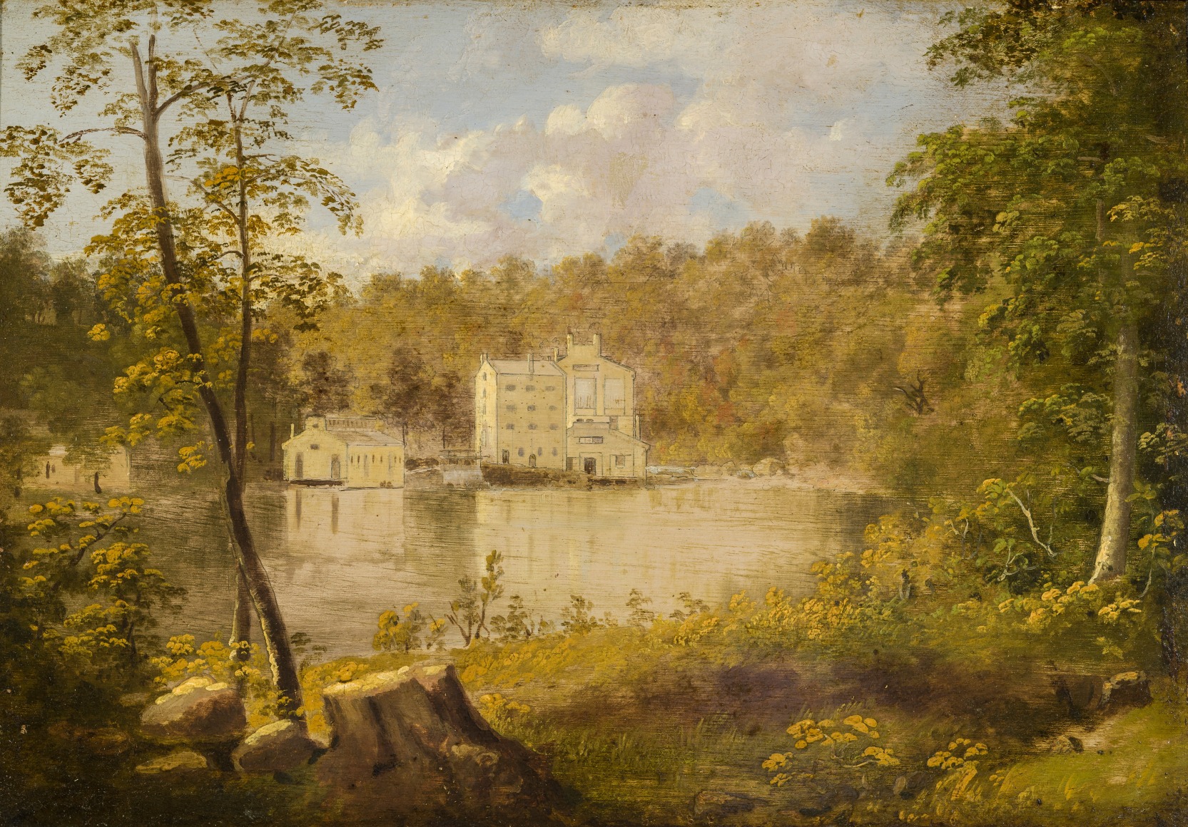THOMAS DOUGHTY (1793&ndash;1856), &quot;Gilpin&rsquo;s Mill on the Brandywine,&quot; about 1830&ndash;37. Oil on board, 7 3/4 x 11 3/16 in.