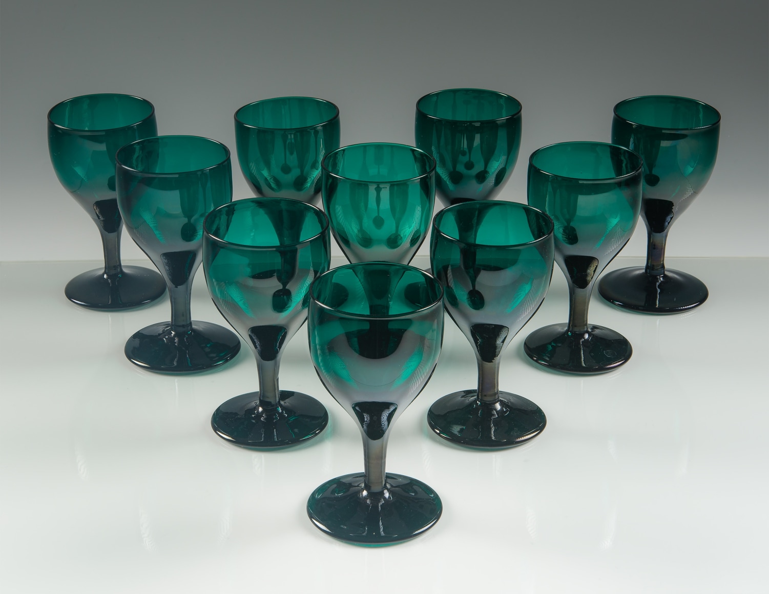 &quot;Set of Ten Emerald Green Wine Glasses,&quot; about 1820&ndash;30. English. Glass, blown. Each, 4 7/8 in. high.