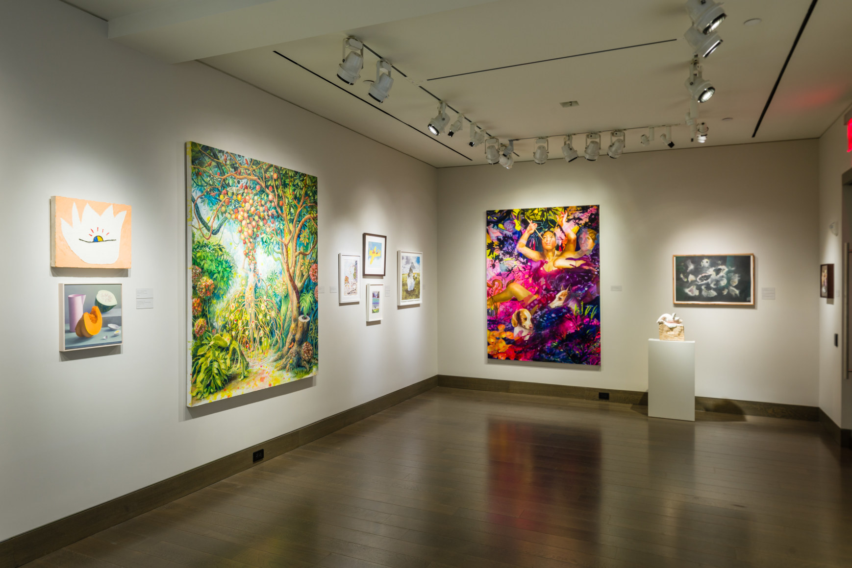 &quot;Summer Selections 2023.&quot; Gallery 3 view with works by Louisa Chase, Amy Weiskopf, Julie Heffernan, Angela Fraleigh, Colin Hunt, and Lily Cox-Richard, among others.