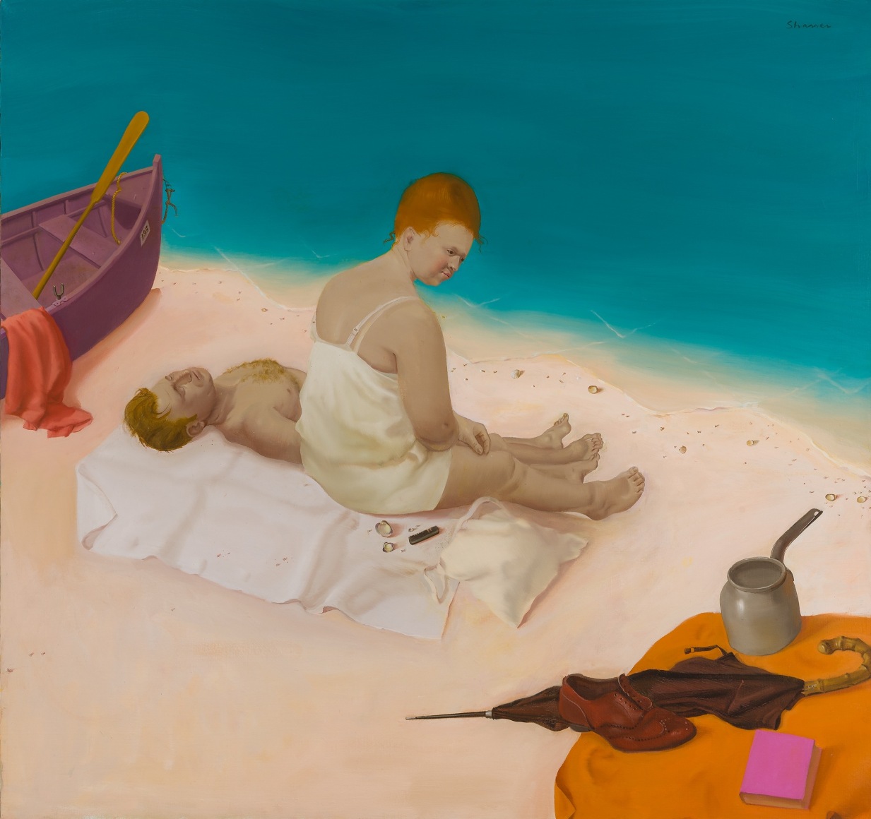HONOR&Eacute; DESMOND SHARRER (1916&ndash;2001), &quot;Afternoon at the Beach,&quot; 1990. Oil on canvas, 30 x 32 in.