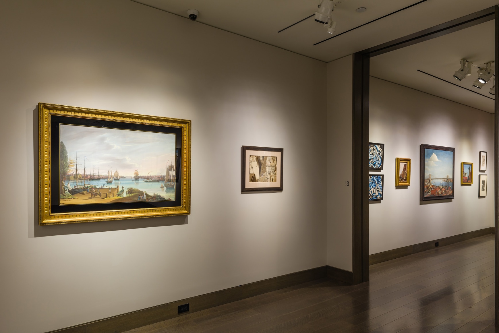 "The Madding Crowd" gallery installation, June 2021. Galleries 2 and 3, with works by (left to right) Nicolino Calyo, Lawrence Blazey, Winold Reiss, Colin Campbell Cooper, etc.