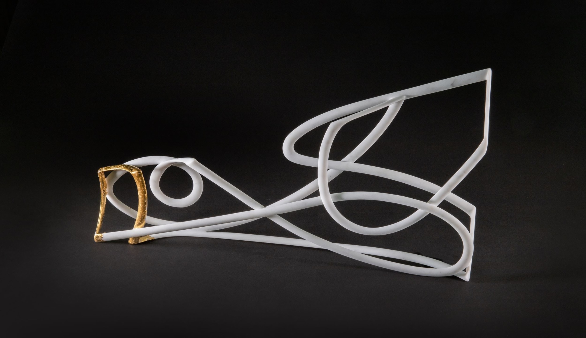 Elizabeth Turk (b. 1961), Passage 14, 2018, Marble and gold leaf, 12 x 23 x 2 1/2 in.