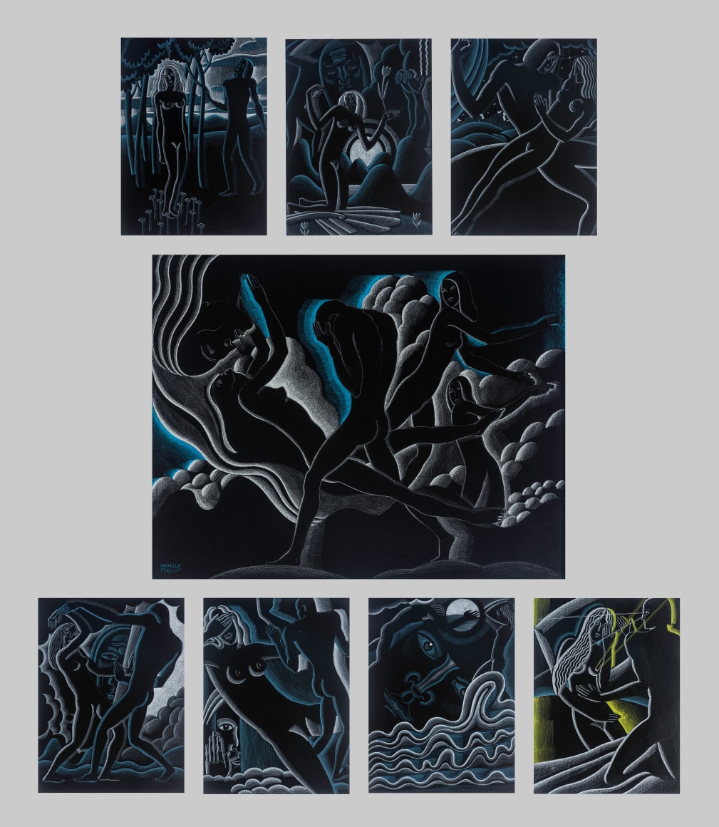 WINOLD REISS (1886–1953), "Set of Eight Drawings Illustrating Episodes from John Milton’s “Paradise Lost,” c. 1920–45.
