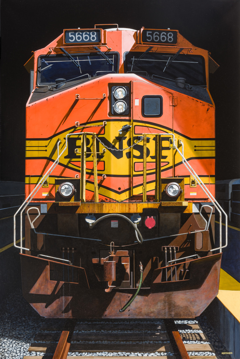 Adam Normandin (American, b. 1965), "Almost There," 2017. Oil and acrylic on linen, 60 x 40 in.