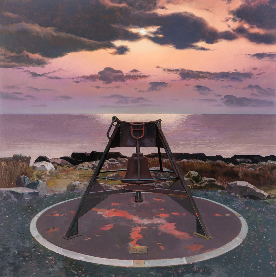 JOHN MOORE (b. 1946), "Marker," 2021. Oil on canvas, 46 x 46 in.