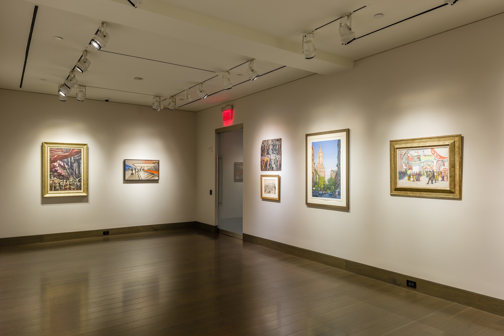"The Madding Crowd" gallery installation, June 2021. Gallery 3, with works by (left to right) Reginald Marsh, Marc Trujillo, Purvis Young, William Glackens, Frederick Brosen, and Jane Peterson.