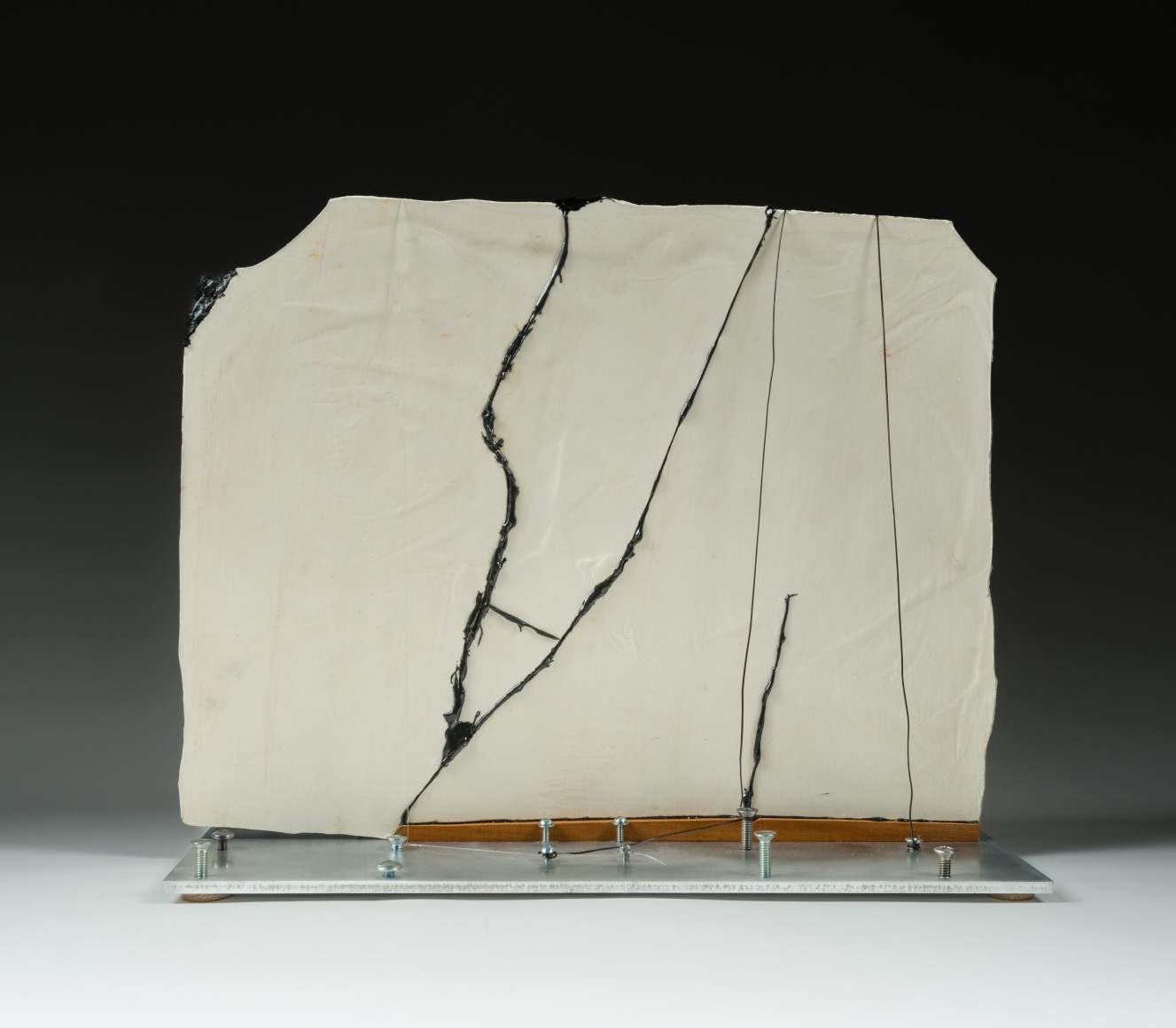 Mar&iacute;a Elena Gonz&aacute;lez (b. 1957) Braced/Calder,&nbsp;2022 Ceramic with glaze, epoxy, wood, latex paint, aluminum, wire 15 1/4 in. high x 18 1/4 in. wide x 8 in. deep