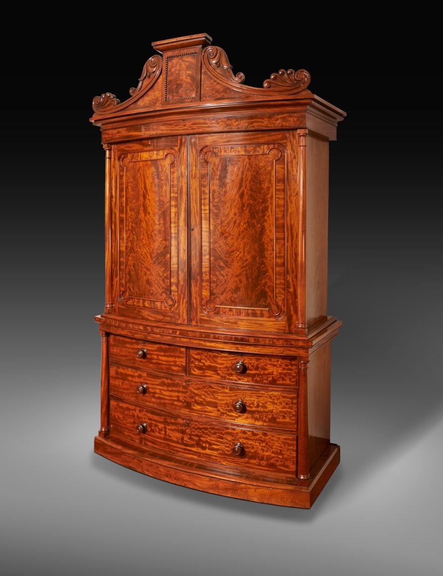 Neo-Classical Linen Press, about 1825–28. Boston, likely under the supervision of Thomas Seymour (1771–1848). Mahogany, with brass hinges and keyhole escutcheons, 96 3/4 in. high, 55 1/4 in. wide, 24 1/2 in. deep