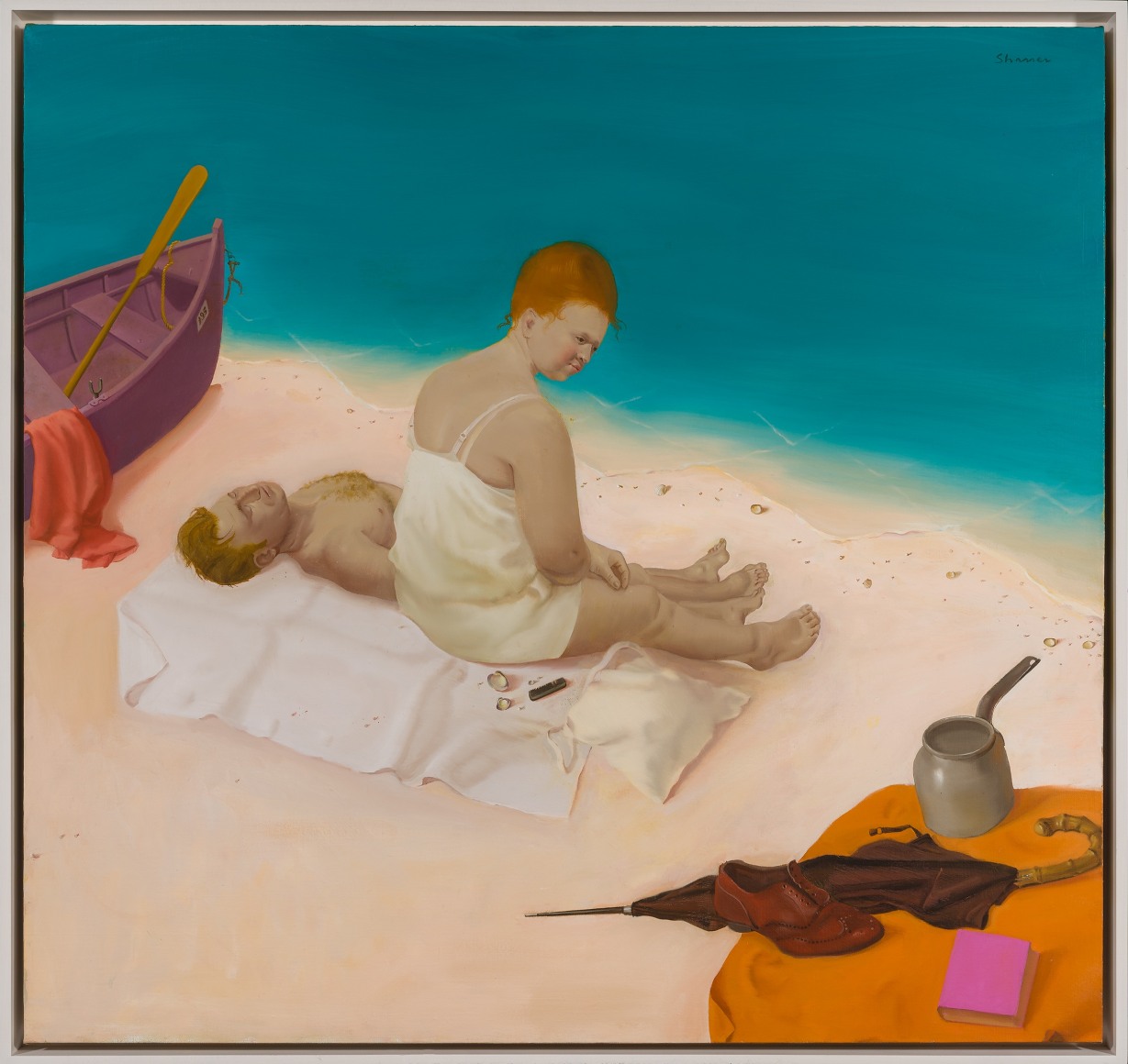 HONOR&Eacute; SHARRER (1920&ndash;2009), &quot;Afternoon at the Beach,&quot; 1990. Oil on canvas, 30 x 32 in.