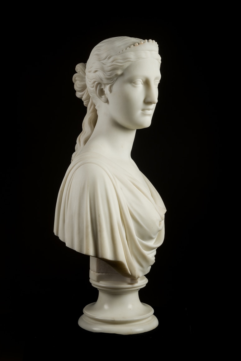 HIRAM POWERS (1805–1873), "Ginevra," 1841. Marble, 24 in. high. View from the proper right side.