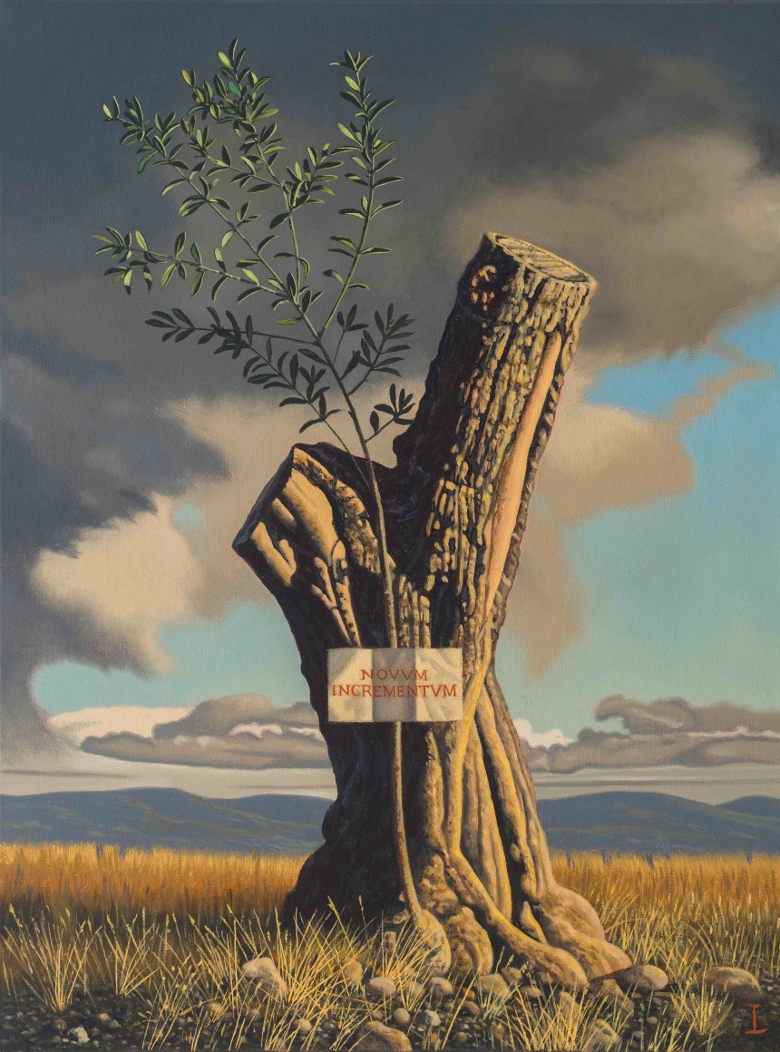 David Ligare (b. 1945), "NOVUM INCREMENTUM (New Growth)," 1995–2004. Oil on canvas, 24 x 18 in.