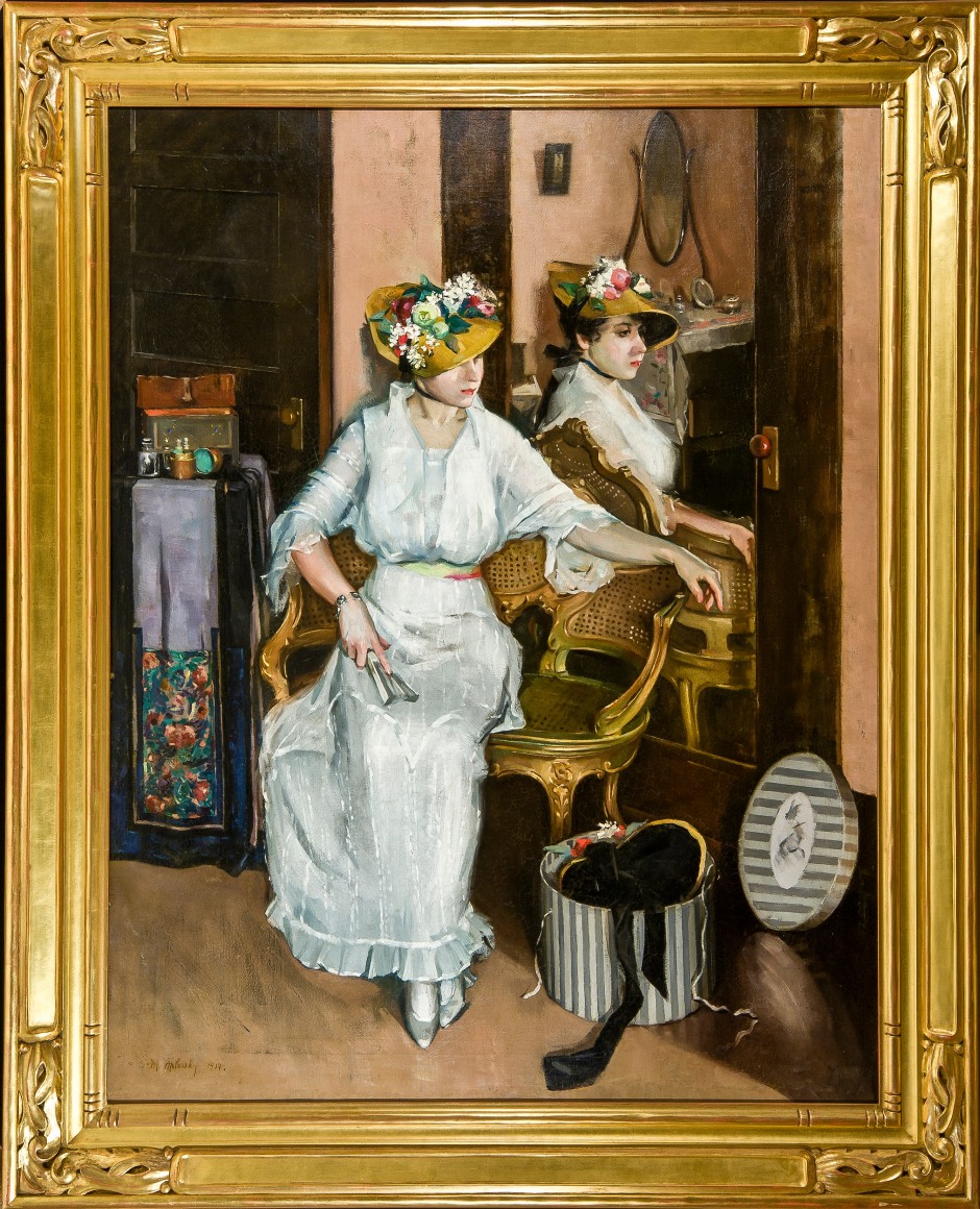 MAURICE MOLARSKY (1885–1950), "Reflections," 1914. Oil on canvas, 54 x 42 in. Showing gilded Arts & Crafts style frame,