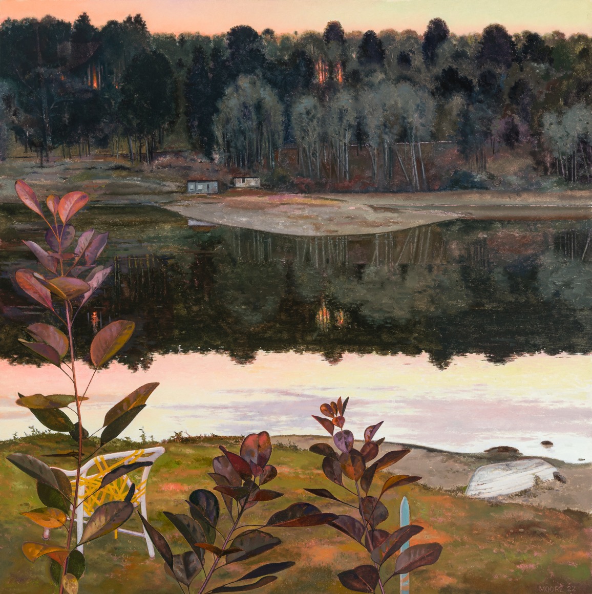 JOHN MOORE (b. 1946), "Stillwater," 2022. Oil on canvas, 46 x 46 in.
