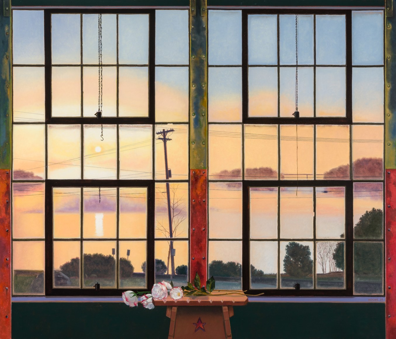 JOHN MOORE (b. 1946), "Yellow Mist in the Morning," 2024. Oil on canvas, 59 x 69 in.