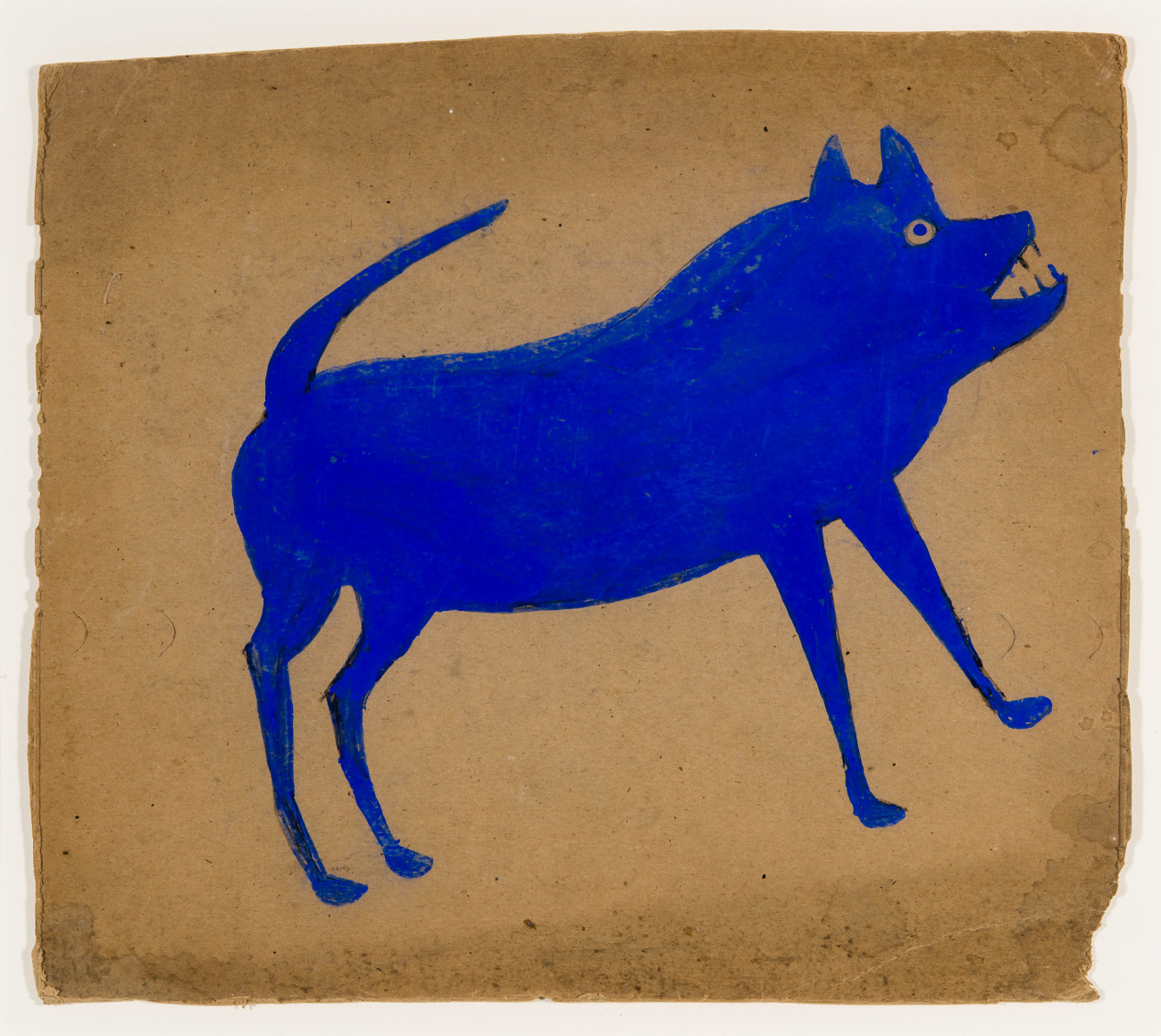 a painting by self-taught artist Bill Traylor of a blue dog