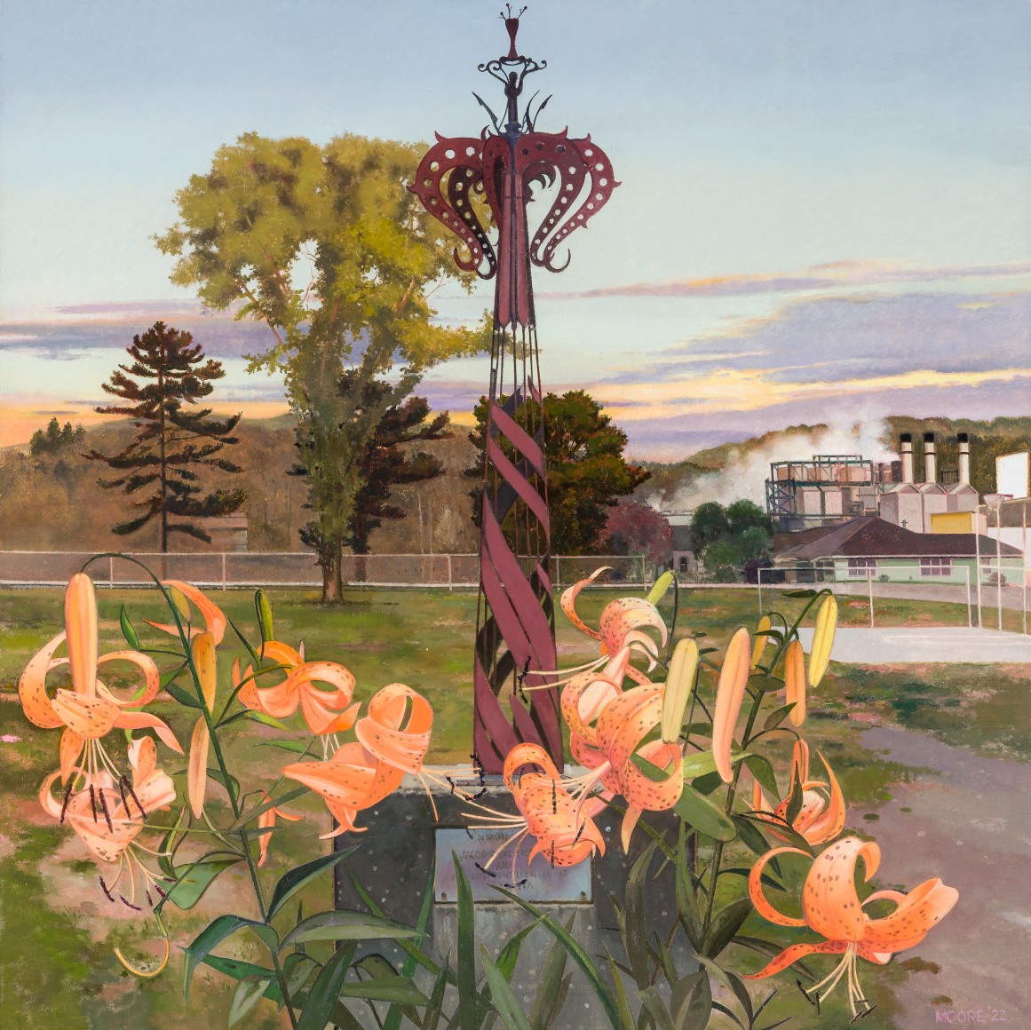 JOHN MOORE (b. 1946), "Ironwork," 2022. Oil on canvas, 46 x 46 in.