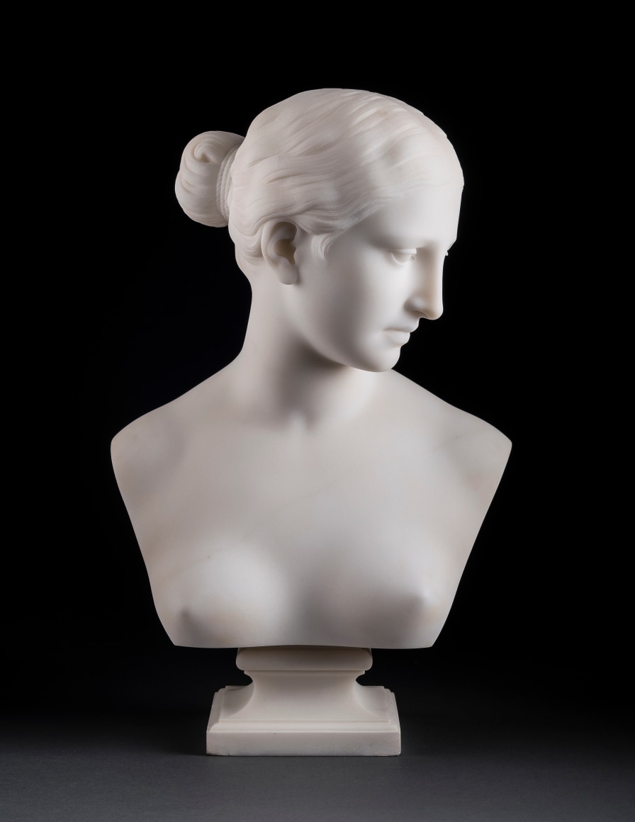 HIRAM POWERS (1805–1873), "Bust of the “Greek Slave,” 1852. Marble, 15 in. high x 9 5/8 in. wide x 6 in. deep