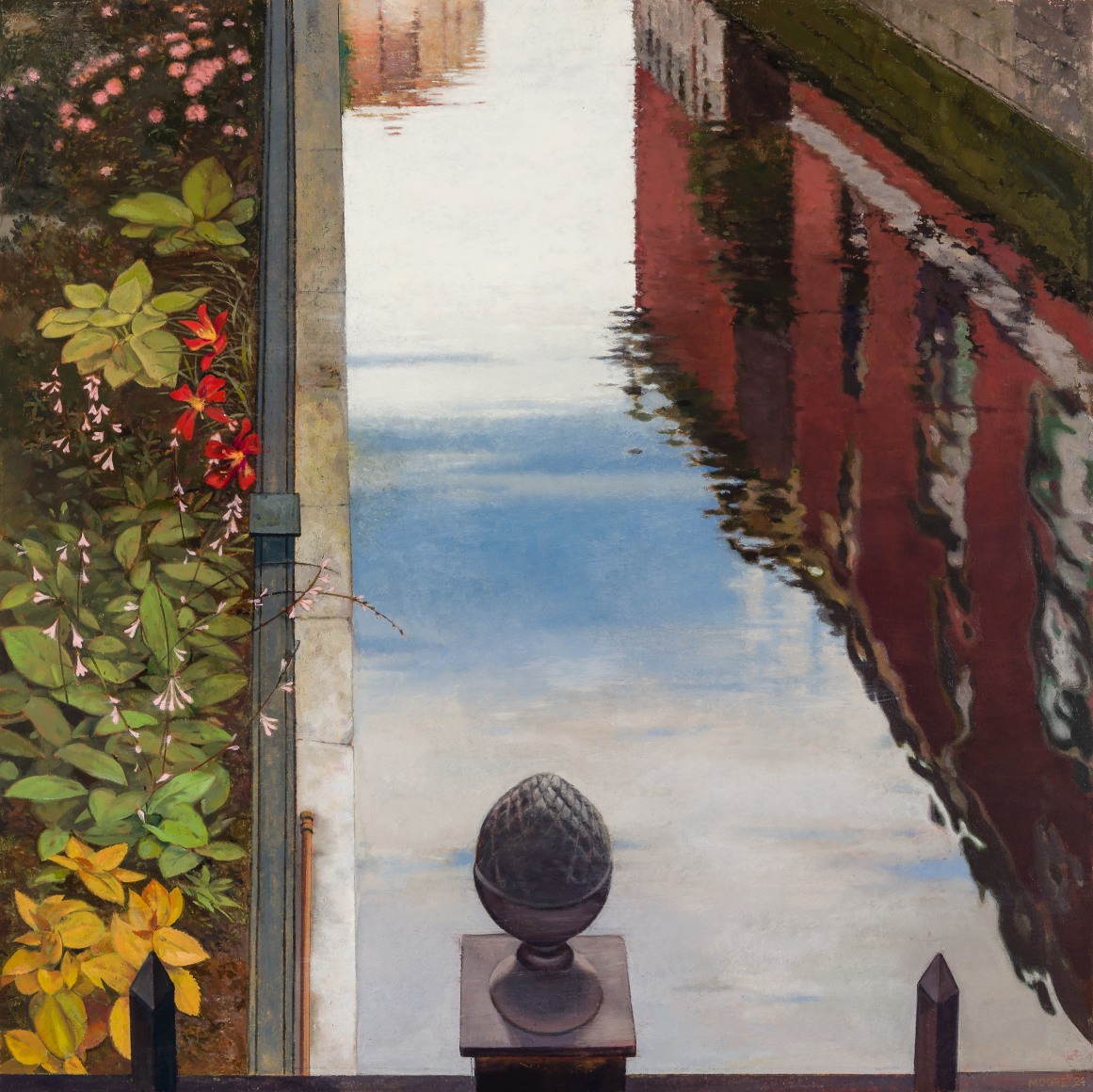 JOHN MOORE (b. 1946), "Parkside," 2024. Oil on canvas, 46 x 46 in.