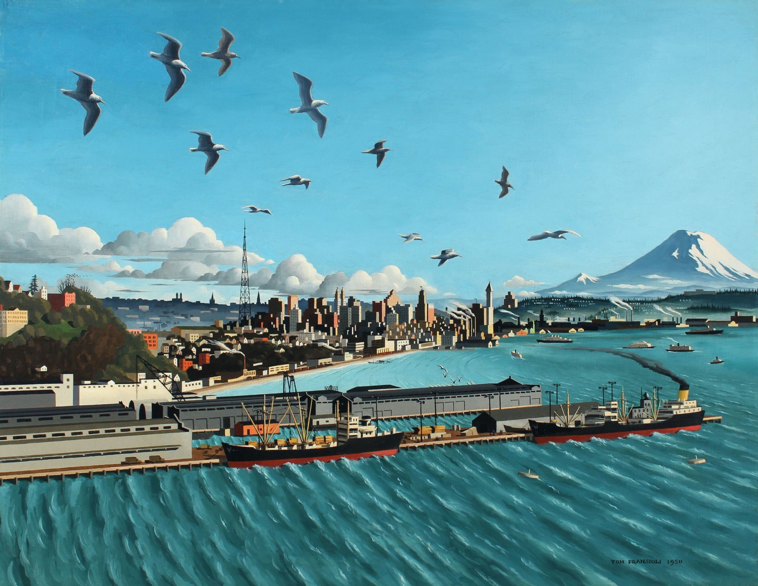 THOMAS FRANSIOLI (American, 1906&ndash;1997), &quot;View of Seattle,&quot; 1950. Oil on canvas, 21 x 27 in.