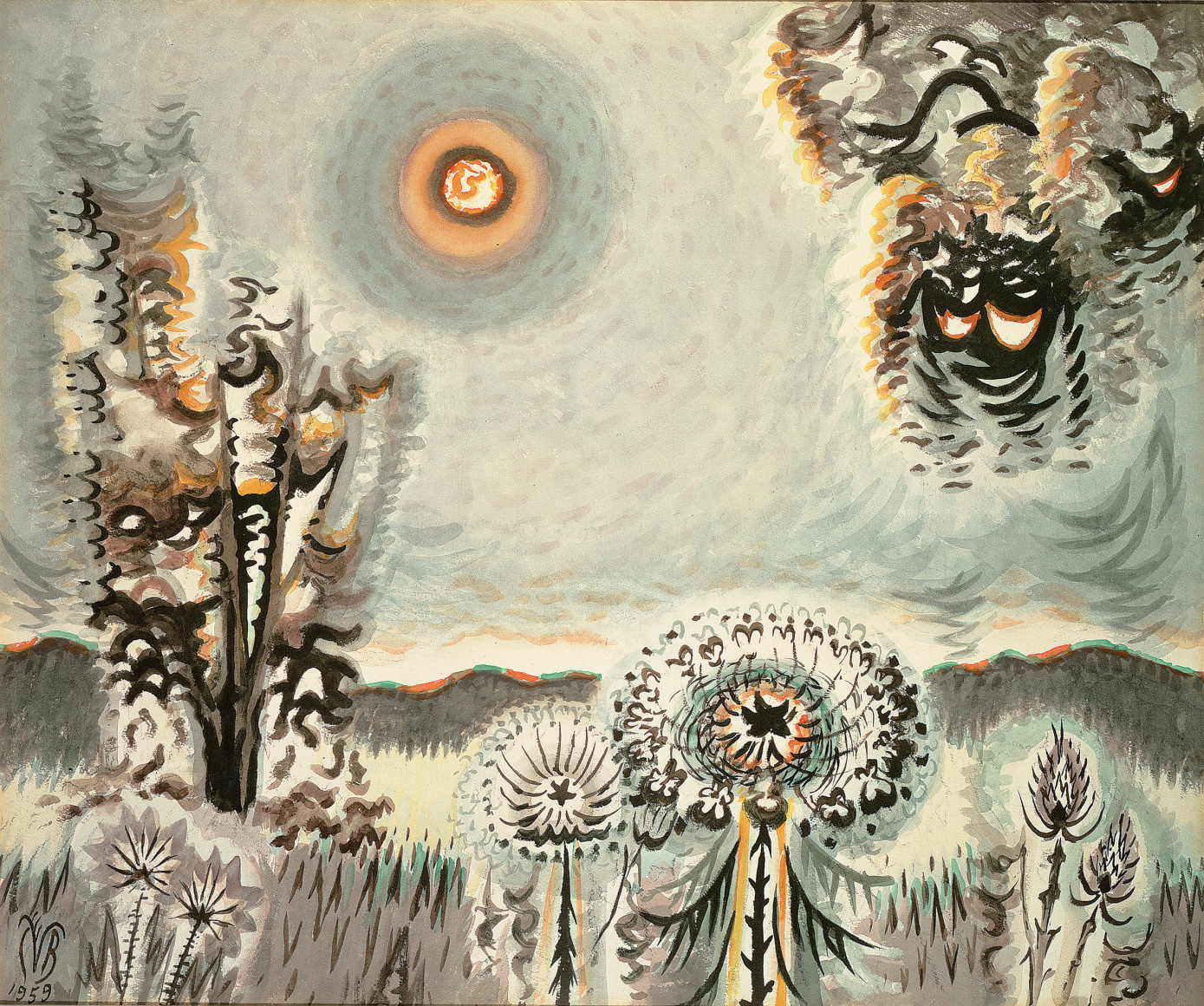 Charles Ephraim Burchfield (1893-1967), Sultry Moon, 1959