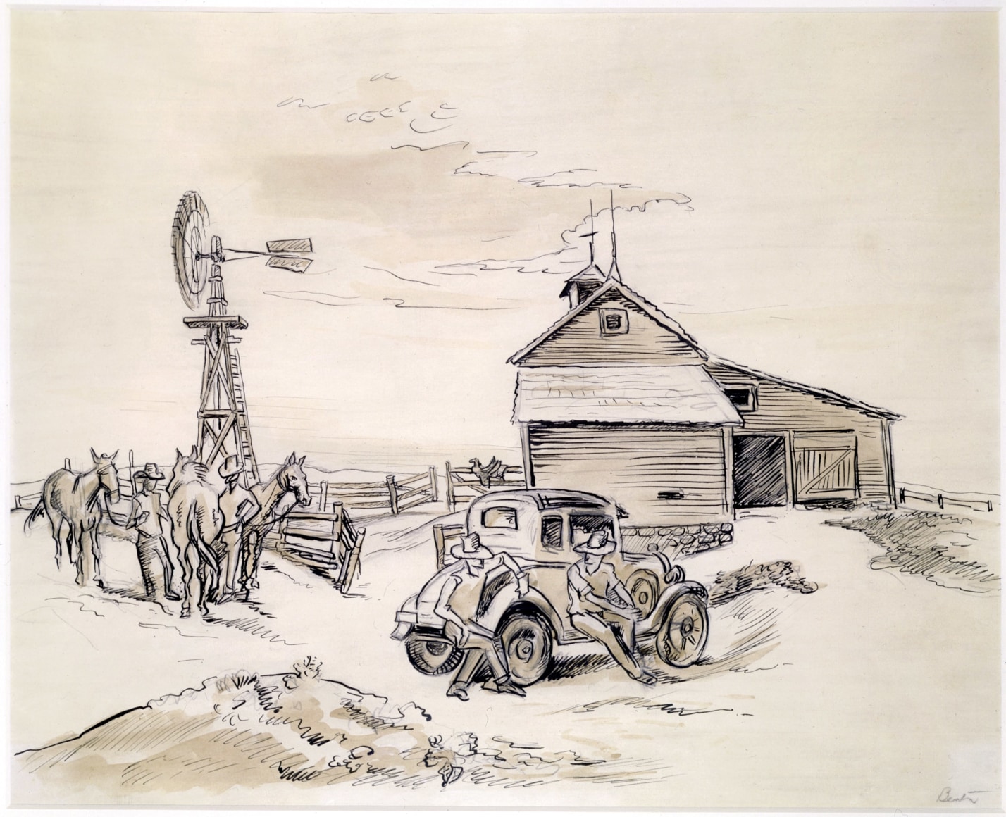 Thomas Hart Benton (1889-1975), Horse Traders,&nbsp;circa late 1930s