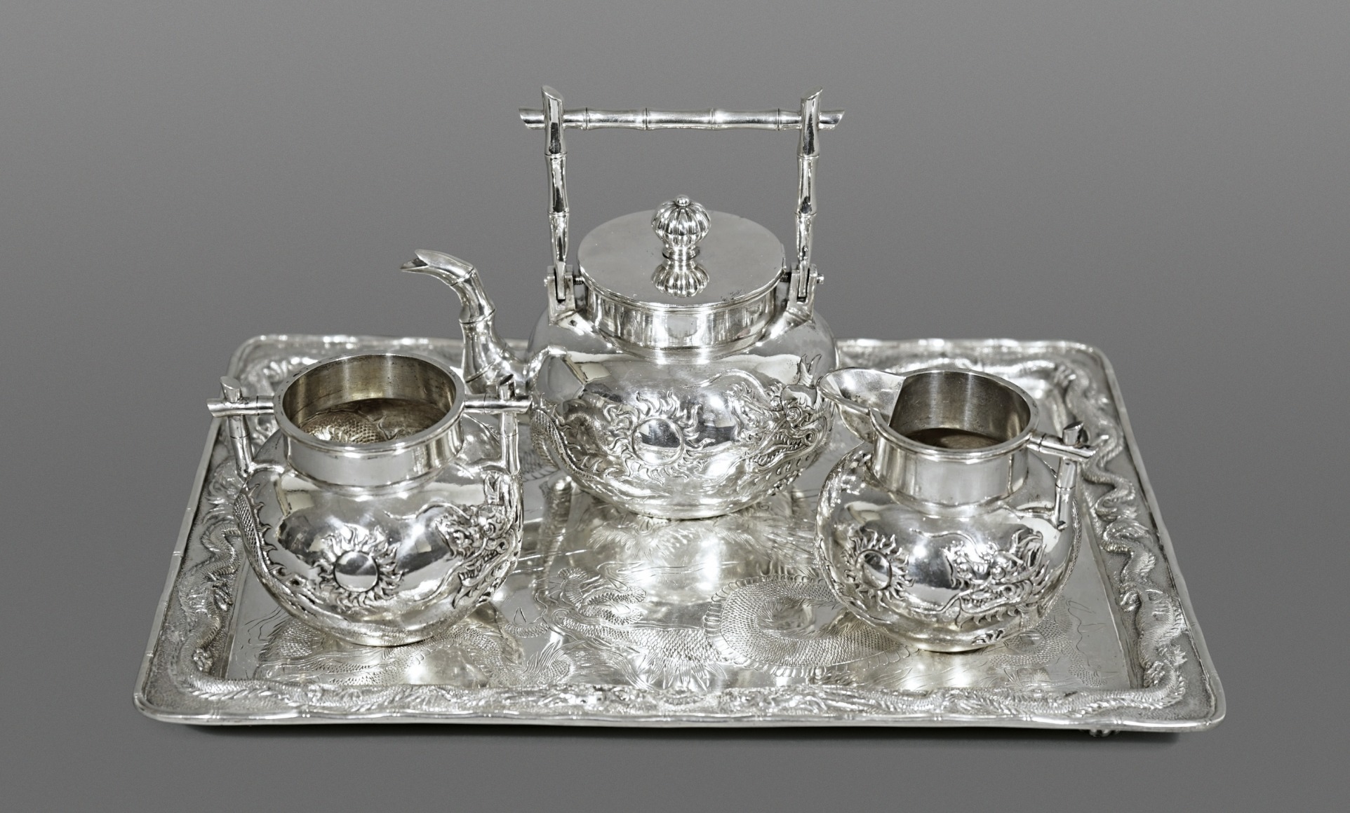 Chinese Export Silver Teaset and Tray