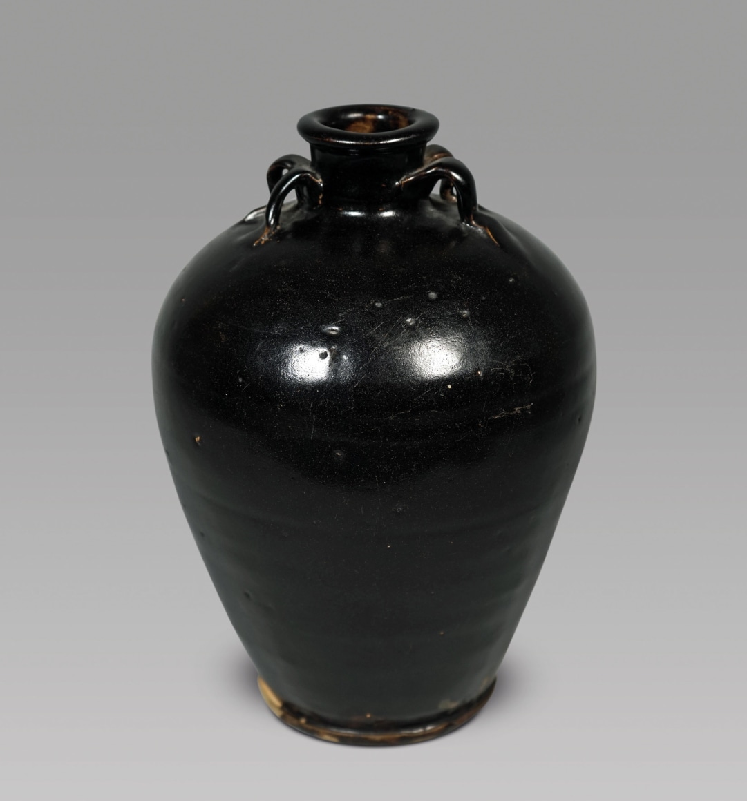 Chinese Black Glazed Handled Gallipot/  Martaban Type Vase