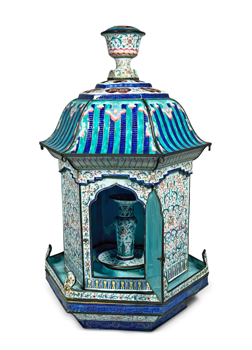 Rare Chinese Imperial Enamel on Copper Lantern Pagoda