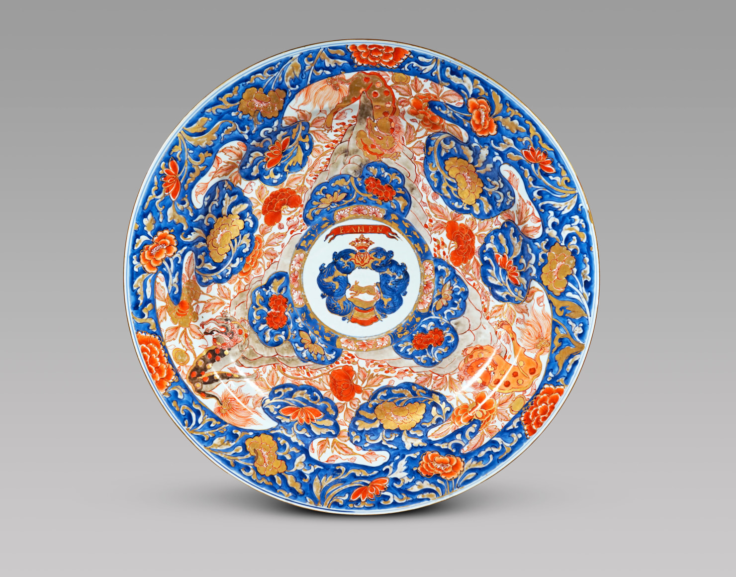 Pair of Chinese Imari Armorial Porcelain Chargers