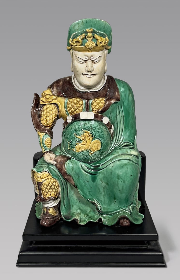 Chinese Sancai Glazed Biscuit Porcelain Figure of Guandi