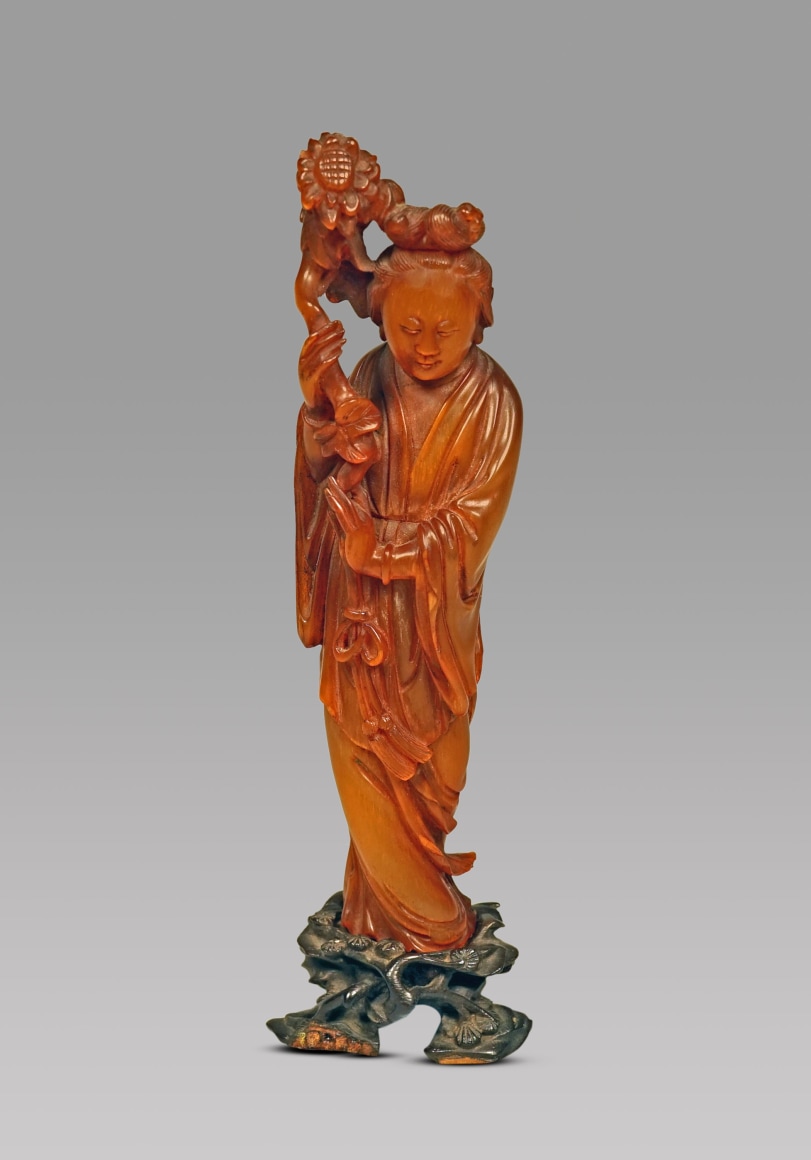 Chinese Carved Buffalo Horn Figure of a Woman Immortal