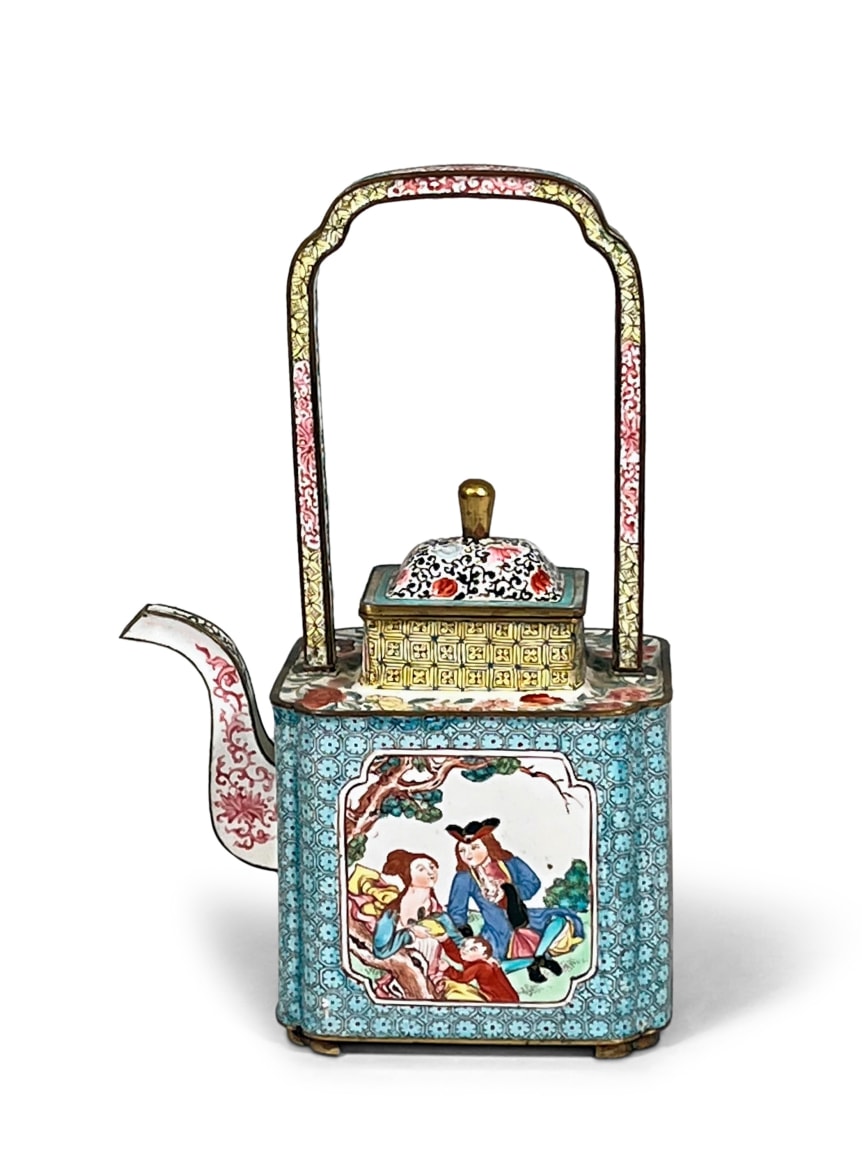 Fine Canton Enamel Square Shaped Teapot/ Winepot