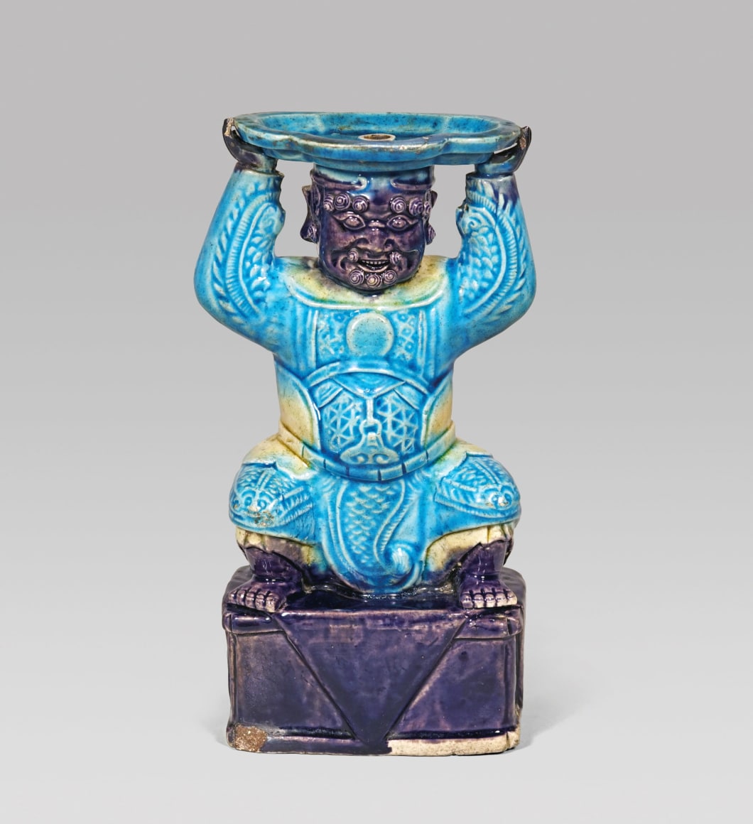 Rare Chinese Fahua Glazed Figural Pricket Holder