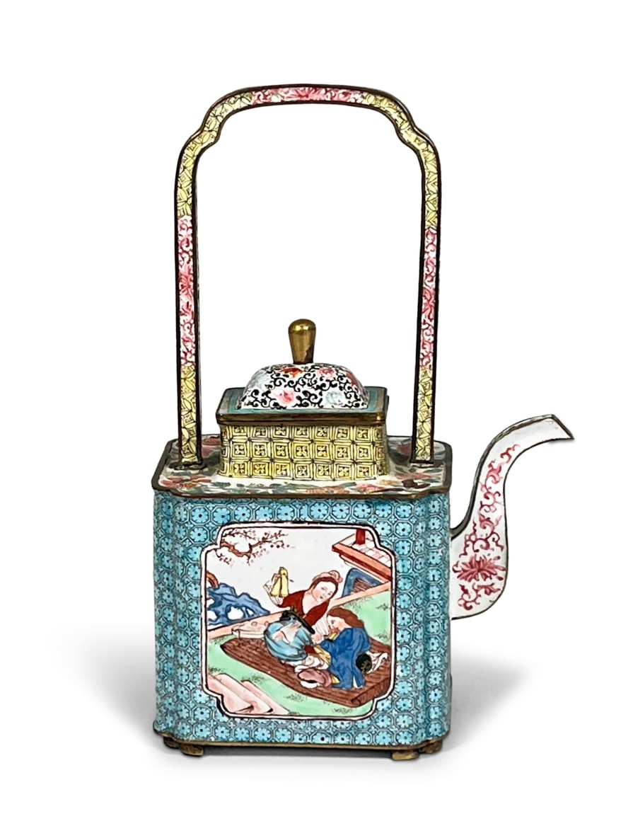 Fine Canton Enamel Square Shaped Teapot/ Winepot