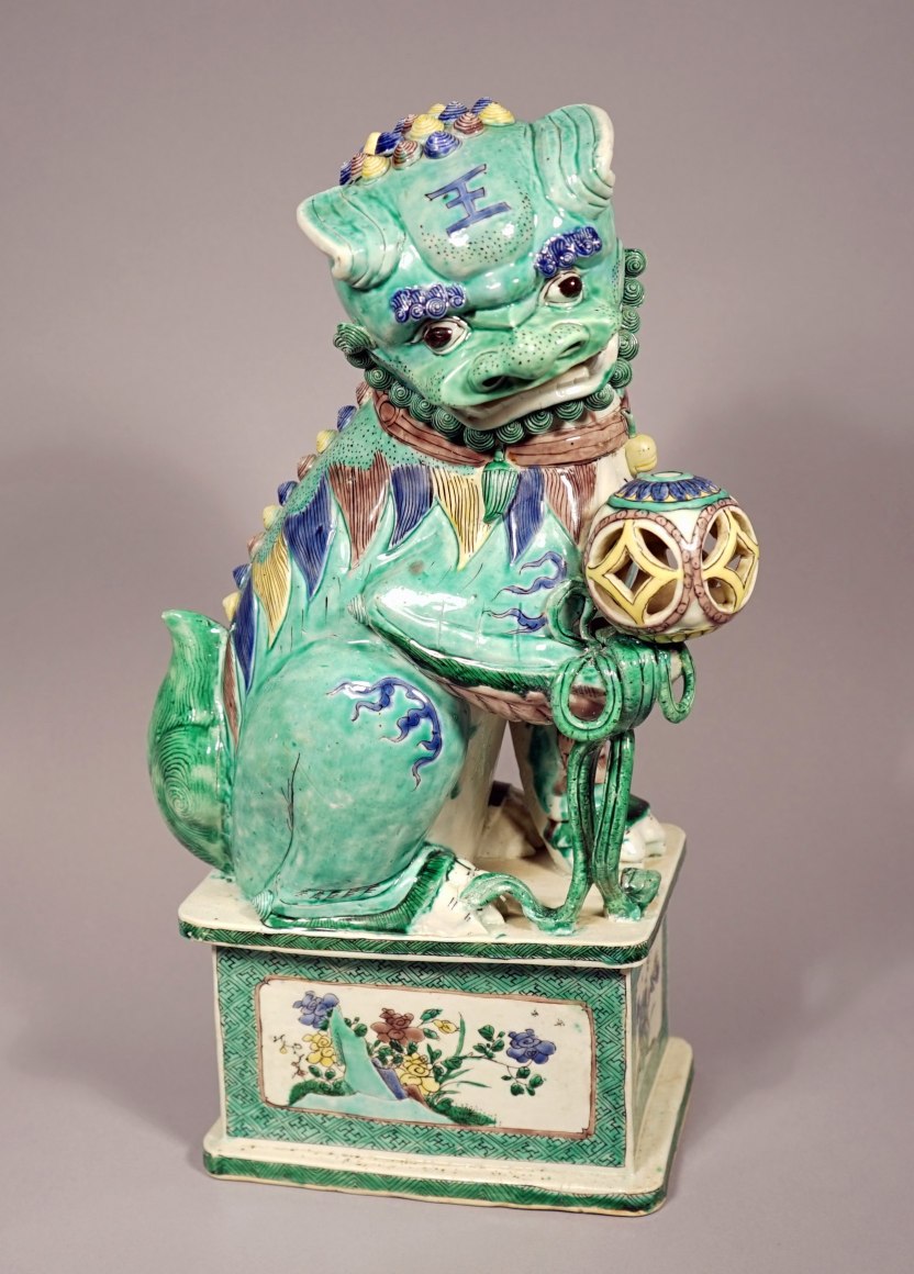 Large Chinese Famille Verte Glazed Biscuit Porcelain Fu Lion